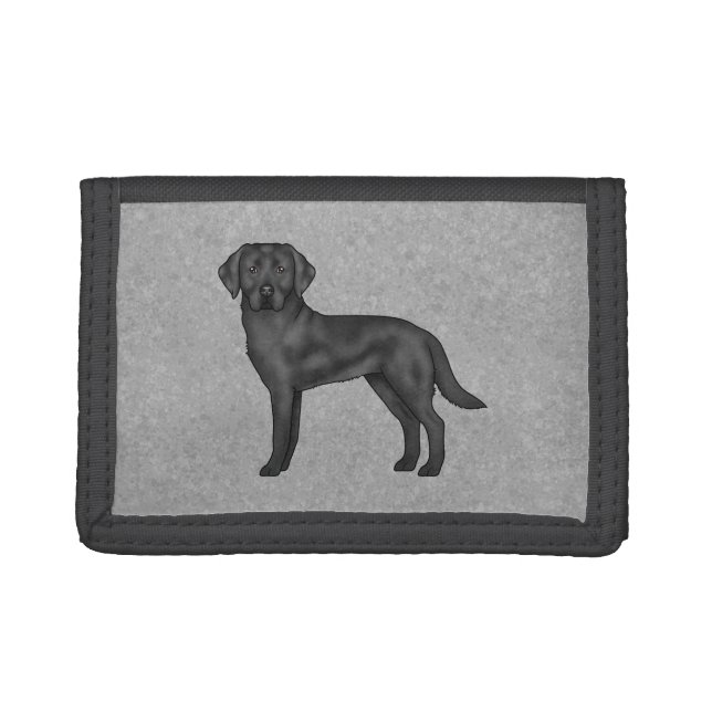 Black Labrador Retriever Cartoon Dog Drawing Gray Trifold Wallet (Front)