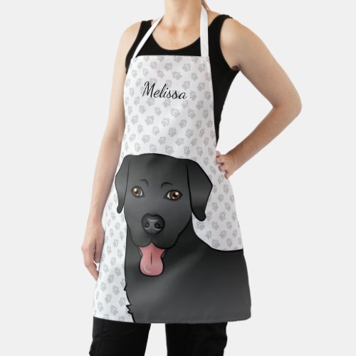 Black Labrador Retriever Cartoon Dog Head  Name Apron