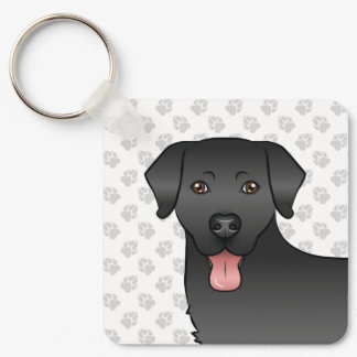 Black Labrador Retriever Cartoon Dog Head &amp; Name Keychain