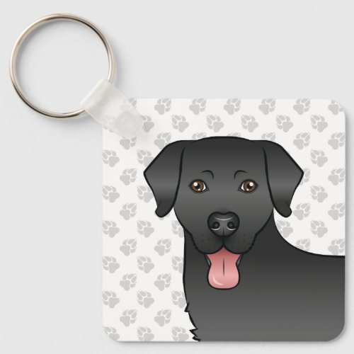 Black Labrador Retriever Cartoon Dog Head  Name Keychain