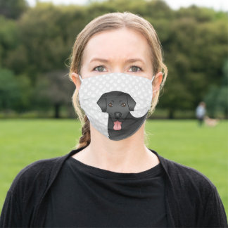 Black Labrador Retriever Cartoon Dog Head On Gray Adult Cloth Face Mask