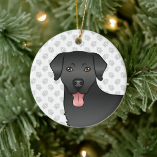 Black Labrador Retriever Cartoon Dog Head &amp; Text Ceramic Ornament