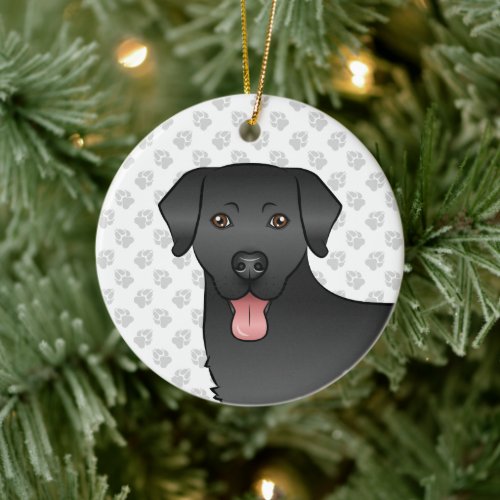 Black Labrador Retriever Cartoon Dog Head  Text Ceramic Ornament