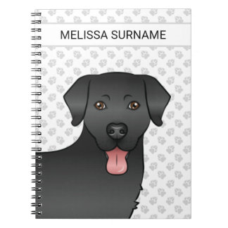 Black Labrador Retriever Cartoon Dog Head &amp; Text Notebook