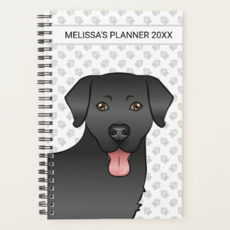 Black Labrador Retriever Cartoon Dog Head &amp; Text Planner