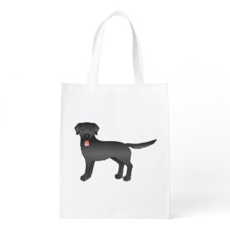 Black Labrador Retriever Cartoon Dog Illustration Grocery Bag