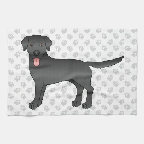 Black Labrador Retriever Cartoon Dog Illustration Kitchen Towel