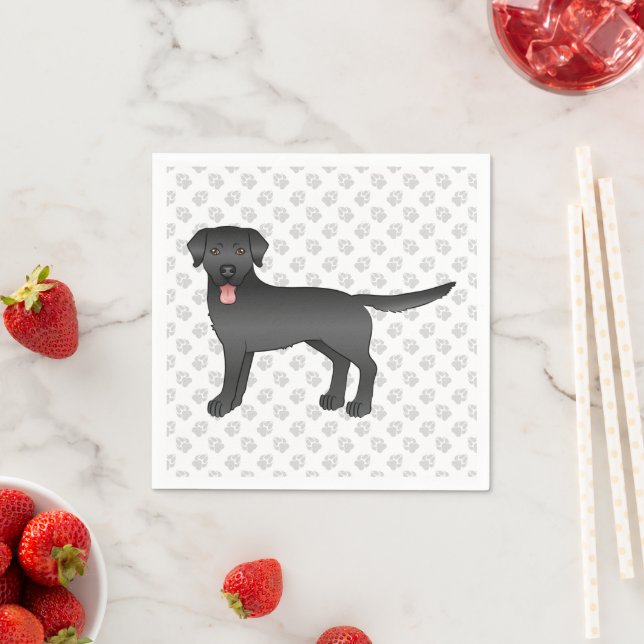 Black Labrador Retriever Cartoon Dog Illustration Napkins (Insitu)