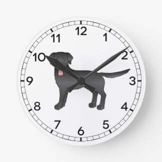 Black Labrador Retriever Cartoon Dog Illustration Round Clock