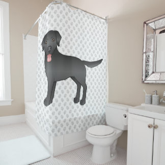 Black Labrador Retriever Cartoon Dog Illustration Shower Curtain
