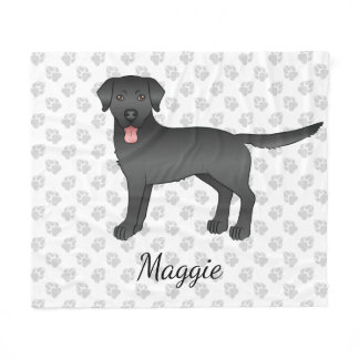 Black Labrador Retriever Cartoon Dog &amp; Name Fleece Blanket