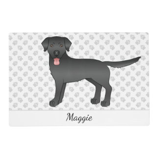 Black Labrador Retriever Cartoon Dog &amp; Name Placemat