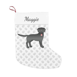 Black Labrador Retriever Cartoon Dog &amp; Name Small Christmas Stocking