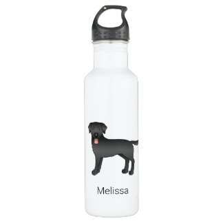 Black Labrador Retriever Cartoon Dog &amp; Name Stainless Steel Water Bottle