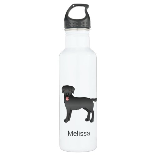 Black Labrador Retriever Cartoon Dog  Name Stainless Steel Water Bottle