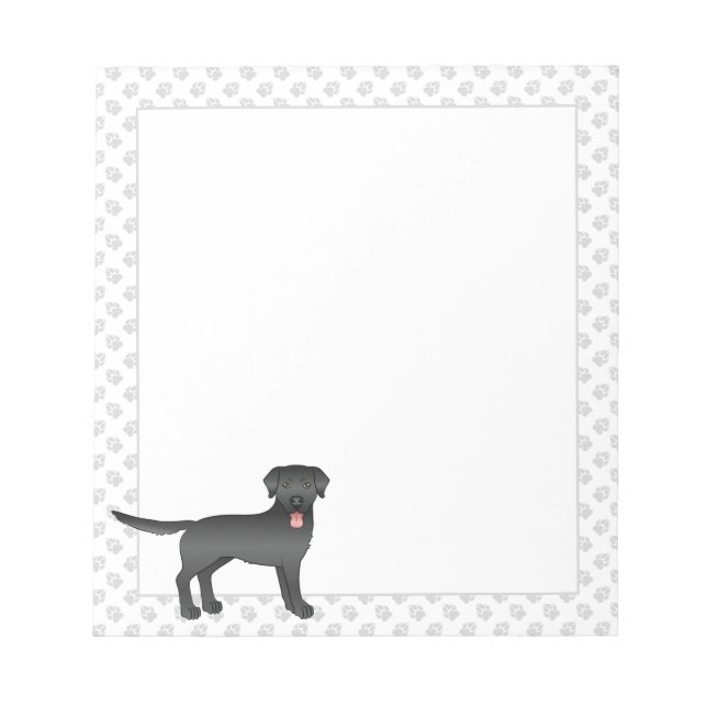 Black Labrador Retriever Cartoon Dog & Paws Notepad (Front)