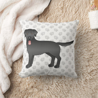 Black Labrador Retriever Cartoon Dog &amp; Paws Throw Pillow