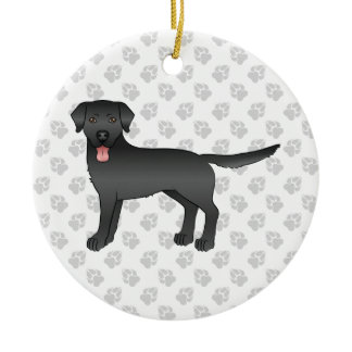 Black Labrador Retriever Cartoon Dog &amp; Text Ceramic Ornament