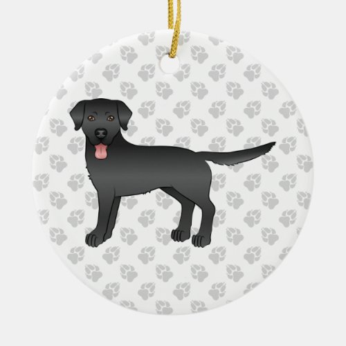 Black Labrador Retriever Cartoon Dog  Text Ceramic Ornament