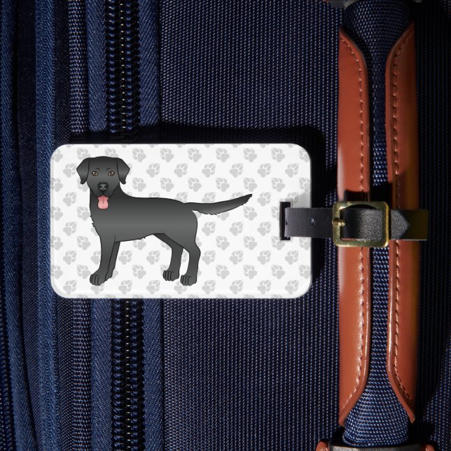 Black Labrador Retriever Cartoon Dog & Text Luggag Luggage Tag (Front Insitu 4)