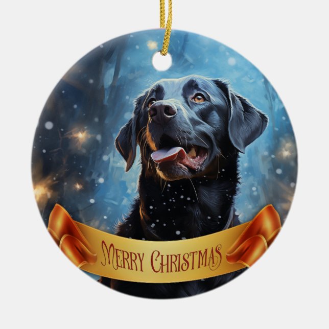 Black Labrador Retriever Ceramic Ornament (Front)