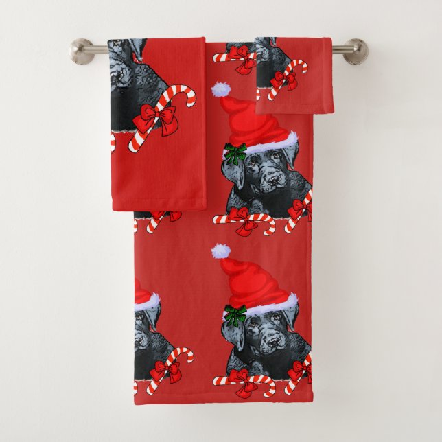 Black Labrador Retriever Christmas Bath Towel Set (Insitu)