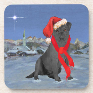 Black Labrador Retriever Christmas Beverage Coaster
