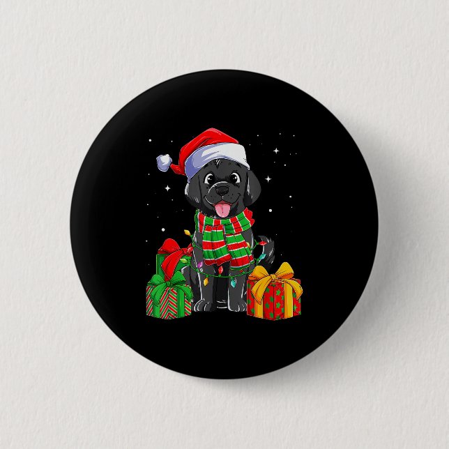 Black Labrador Retriever Christmas Lights Xmas Lab Button (Front)
