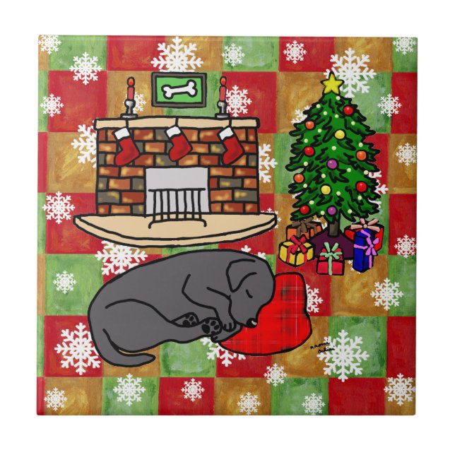 Black Labrador Retriever Christmas Mosaic Ceramic Tile (Front)