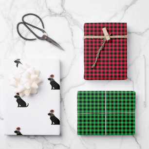 Black Labrador Retriever Christmas Pattern Check Wrapping Paper Sheets