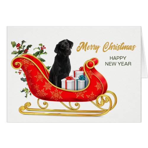 Black Labrador Retriever Christmas Sleigh Card