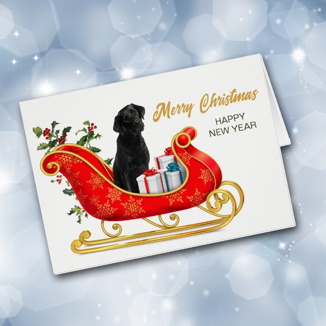 Black Labrador Retriever Christmas Sleigh Card (Creator Uploaded)