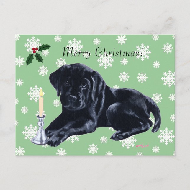 Black Labrador Retriever Christmas Snowflake Holiday Postcard (Front)