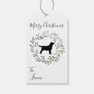 Black Labrador Retriever Christmas Wreath Dog Gift Tags