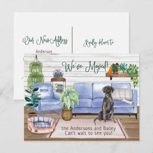 Black Labrador Retriever Cozy New Home Moving   Announcement Postcard (Front/Back)