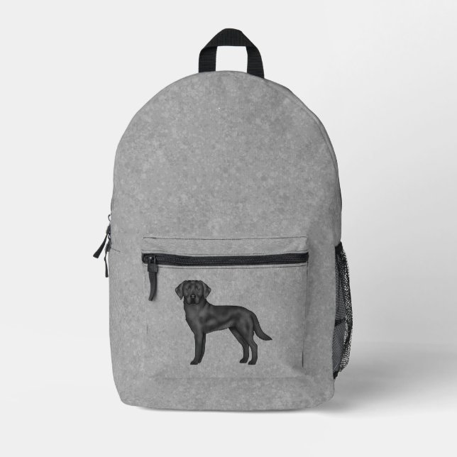 Black Labrador Retriever Cute Cartoon Dog Gray Printed Backpack (Front)
