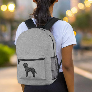 Black Labrador Retriever Cute Cartoon Dog Gray Printed Backpack