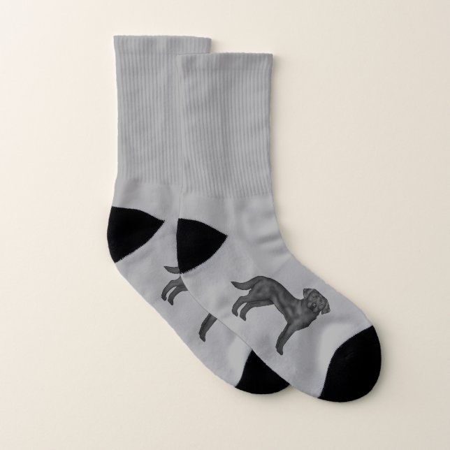 Black Labrador Retriever Cute Cartoon Dog Gray Socks (Pair)