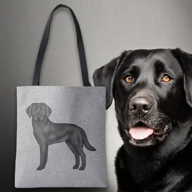 Black Labrador Retriever Cute Cartoon Dog Gray Tote Bag (Creator Uploaded)