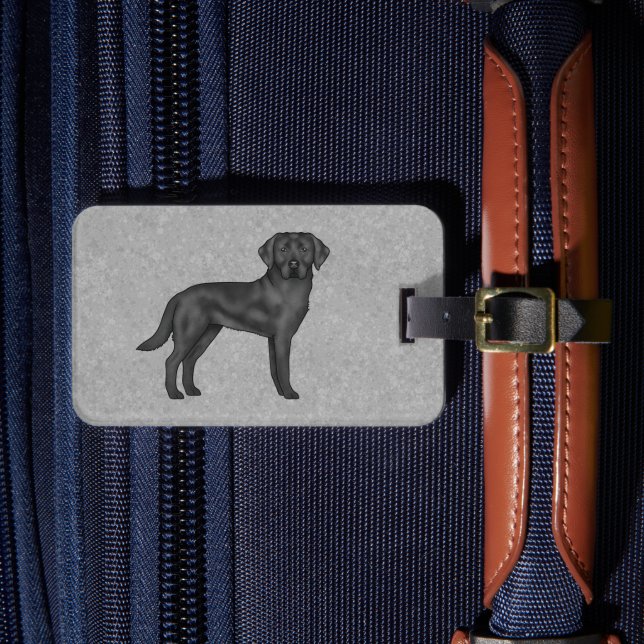 Black Labrador Retriever Cute Cartoon Lab Dog Gray Luggage Tag (Front Insitu 4)
