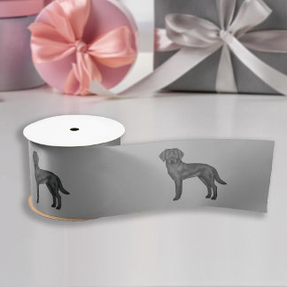 Black Labrador Retriever Cute Cartoon Lab Dog Gray Satin Ribbon