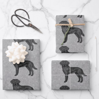 Black Labrador Retriever Cute Dog Pattern Gray Wrapping Paper Sheets