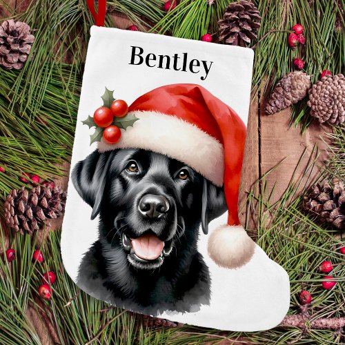 Black Labrador Retriever Cute Festive Santa Dog Small Christmas Stocking