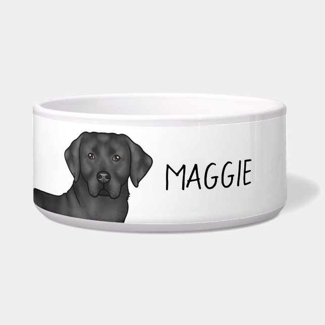 Black Labrador Retriever Cute Lab Dog Custom Name Bowl (Front)
