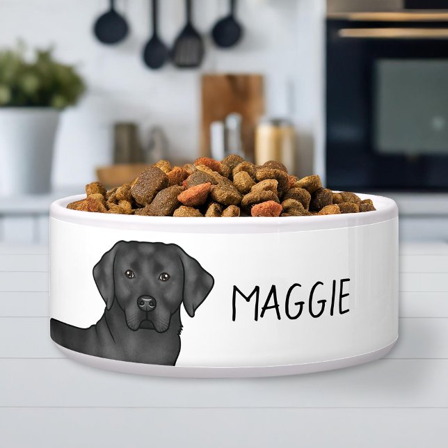 Black Labrador Retriever Cute Lab Dog Custom Name Bowl (Creator Uploaded)