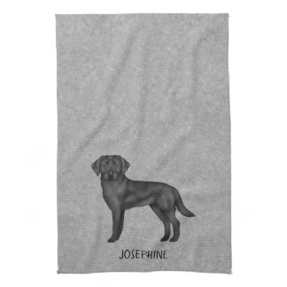 Black Labrador Retriever Dog And Custom Name Gray Kitchen Towel