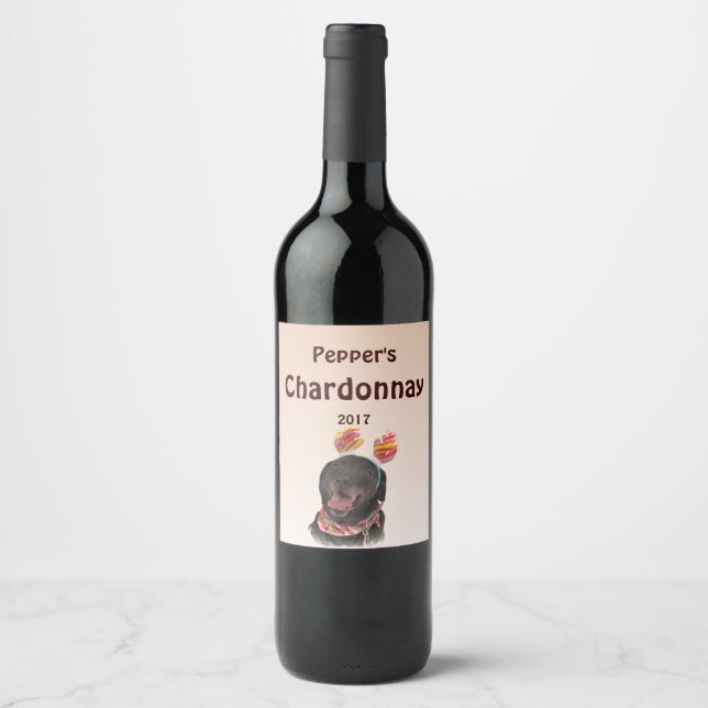 Black Labrador Retriever Dog Animal Wine Label (Front)
