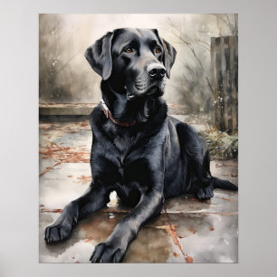Black Labrador Retriever Dog Art Print Poster