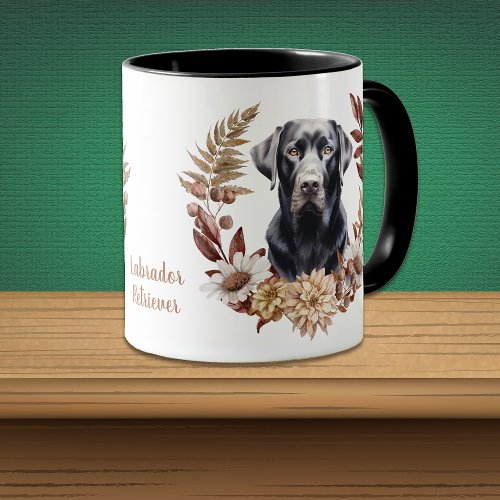 Black Labrador Retriever Dog Autumn Wreath Mug