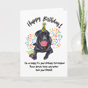 Black Labrador Retriever Dog Birthday Card Donuts